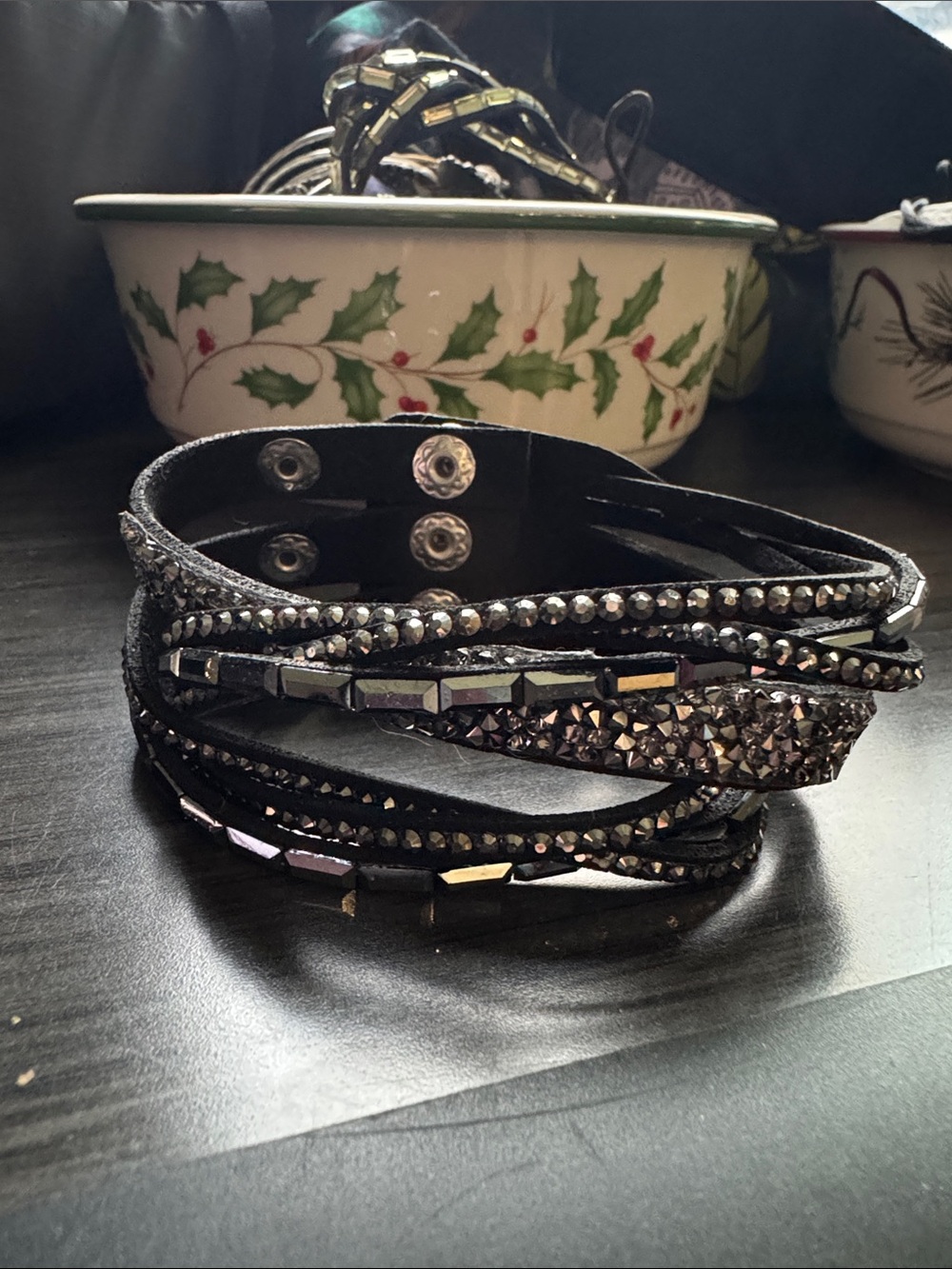 Multi-Row Black Wrap Bracelet with Hematite Beads